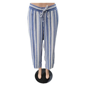 Old Navy Women's Pull On Drawstring Waist Linen Blend‎ Wide Leg Cropped Pants
